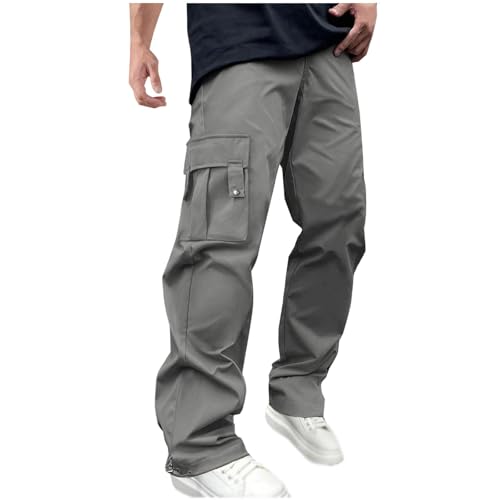PODOLIXIA Cargohose Herren Breit Jogginghose Herren Lang Trainingshose Weitem Bein Herrenhose mit viele Taschen Straight Leg Sporthose mit Tunnelzug und Gummizug Cargo Hose Langlaufhose Herren von PODOLIXIA