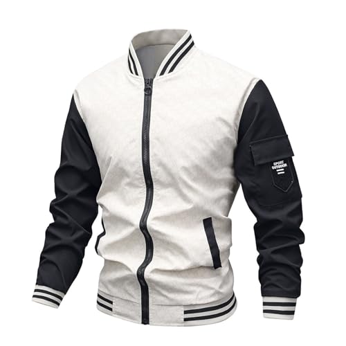 PODOLIXIA College Jacke Herren Sweatjacke Herren ohne Jacke Baseball Jacke Übergangsjacke Langarm Harajuku Stil Stehkragen Sportjacke Streetwear Freizeit Patchwork Jacket mit Reißverschluss von PODOLIXIA