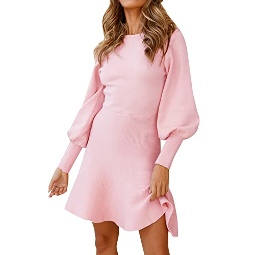 PODOLIXIA Damen Länge Pulloverkleid Stretchy Pullover Elegante Strickkleid V Neck Strickpullis Lässiges Long Sleeve Pullikleid Feinstrick Tunika Kleid Winterkleid Minikleid Schmal Feinstrick Sweat von PODOLIXIA