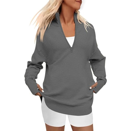 PODOLIXIA Damen Pullover Winter Warm Strickpullover mit 1/4 Reißverschluss Rollkragenpullover Longsleeve Troyer Damen Arbeitspullover Half Zip Pullover Sweater Damenpullover Langarm mit Daumenlöcher von PODOLIXIA