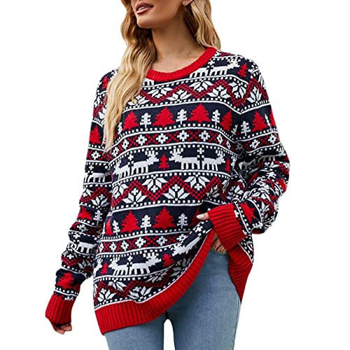 PODOLIXIA Damen Weihnachten Strickpullover Weihnachtspullover Fun Weihnachtsparty Rentier Stricken Sweater Rundhalsausschnitt Winterpullover Strickmantel Niedlich Weinglas Langarm Zopfstrickpullover von PODOLIXIA