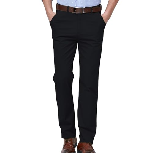 PODOLIXIA Elegant Anzughose Herren Lang Baumwolle Chinohose gerader Schnitt Businesshose mit Taschen Flat Front für Arbeit, Kellner Mann Formelle Stoffhose von PODOLIXIA