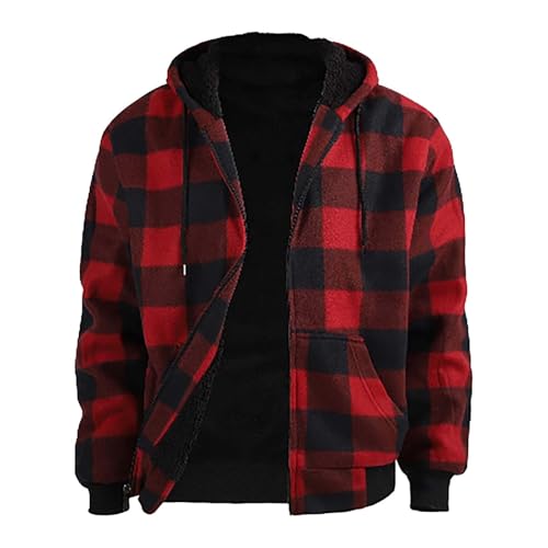 PODOLIXIA Flanellhemd Herren Gefüttert Fleecejacke Karierte Winter Jacket Men Sweatjacke Herren mit Kapuze Holzfäller Jacke Gefüttert Zip Hoodie Herren Verdickte Holzfällerjacke Herrenjacken von PODOLIXIA