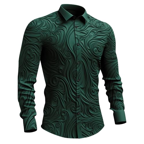 PODOLIXIA Freizeithemden für Herren Revers Langarm 3D-Print Gedruckte Hemd mit Knöpfe Herbst Frühling Leisure Elegant Button-Down-Hemd Knopfleiste Langarmshirts von PODOLIXIA