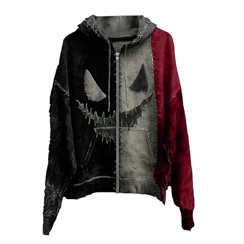 PODOLIXIA Gothic Hoodie Herren Oversize Retro Halloween Full Zip Sweatjacke mit Kapuze Sweatshirt Jacke Used-Look Hoodie Jacke Damen Reißverschluss Mittelalter Kleidung Kapuzenpullover Streetwear von PODOLIXIA