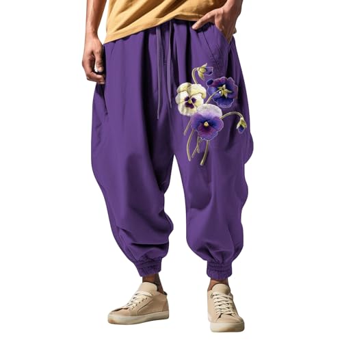 PODOLIXIA Haremshose Herren, Baggy Pumphose Herren Lässiger Pluderhose mit Lustige Cartoon Print Hip Hop Street Style Aladinhose Herren Weitem Bein Freizeithosen von PODOLIXIA