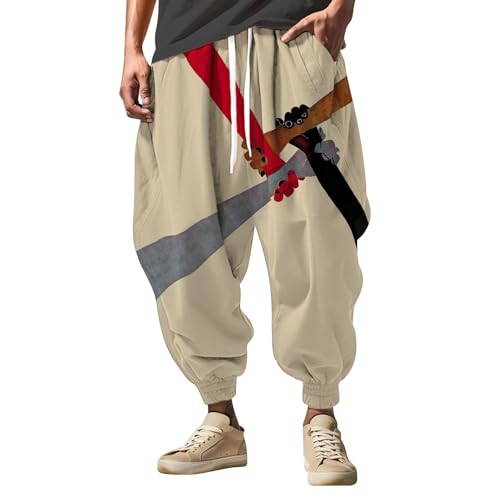 PODOLIXIA Haremshose Herren, Breit Pumphose Herren Lässiges Pluderhose mit Lustige Cartoon Drucke Hip Hop Straßen-Stil Aladinhose Herren Breites Bein Freizeithose von PODOLIXIA