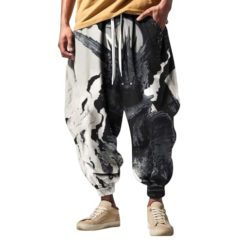 PODOLIXIA Haremshose Herren, Breit Pumphose Herren Lässiges Pluderhose mit Lustige Cartoon Drucke Hip Hop Straßen-Stil Aladinhose Herren Breites Bein Freizeithose von PODOLIXIA