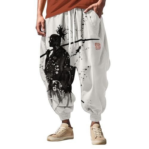 PODOLIXIA Haremshose Herren, Breit Pumphose Herren Lässiges Pluderhose mit Lustige Cartoon Drucke Hip Hop Straßen-Stil Aladinhose Herren Breites Bein Freizeithose von PODOLIXIA