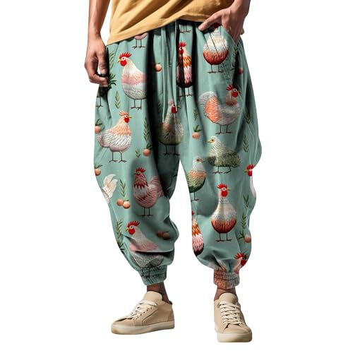 PODOLIXIA Herren Haremshose, Breit Pumphose Lässige Pluderhose mit Lustige Cartoon Drucke Hip Hop Straßen-Stil Aladinhose Herren Breites Bein Freizeithose S, X1 Grün von PODOLIXIA