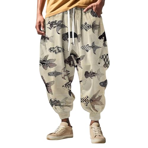 PODOLIXIA Haremshose Herren, Breit Pumphose Herren Lässiges Pluderhose mit Lustige Cartoon Drucke Hip Hop Straßen-Stil Aladinhose Herren Breites Bein Freizeithose von PODOLIXIA