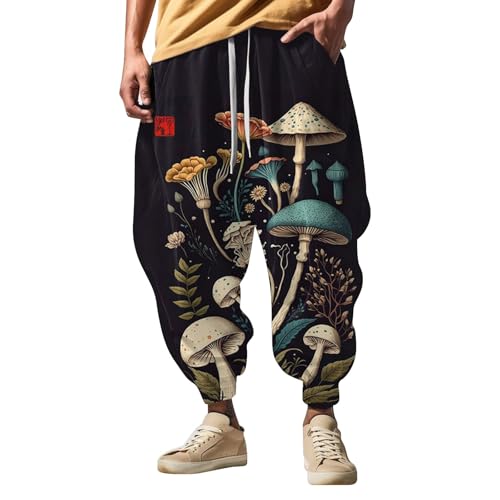 PODOLIXIA Haremshose Herren, Breit Pumphose Herren Lässiges Pluderhose mit Lustige Cartoon Drucke Hip Hop Straßen-Stil Aladinhose Herren Breites Bein Freizeithose von PODOLIXIA