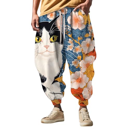 PODOLIXIA Haremshose Herren, Breit Pumphose Herren Lässiges Pluderhose mit Lustige Cartoon Drucke Hip Hop Straßen-Stil Aladinhose Herren Breites Bein Freizeithose von PODOLIXIA