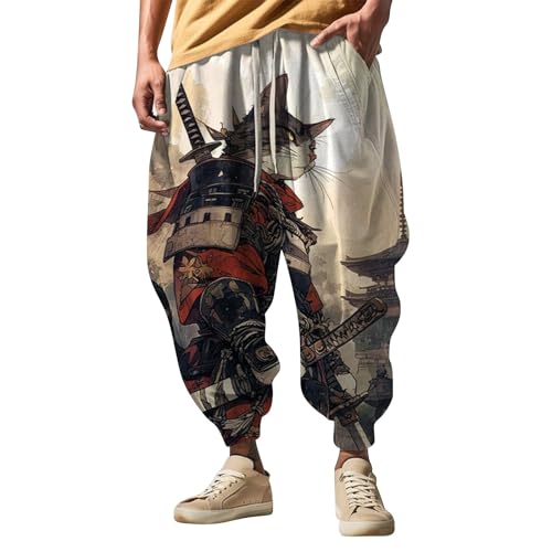 PODOLIXIA Herren Haremshose - Breit Pumphose mit Lustige Cartoon Drucke Hip Hop Straßen-Stil Aladinhose - Herren Freizeithose XXL Schwarz von PODOLIXIA