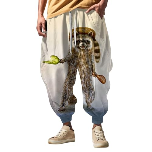 PODOLIXIA Haremshose Herren, Breit Pumphose Herren Lässiges Pluderhose mit Lustige Cartoon Drucke Hip Hop Straßen-Stil Aladinhose Herren Breites Bein Freizeithose von PODOLIXIA