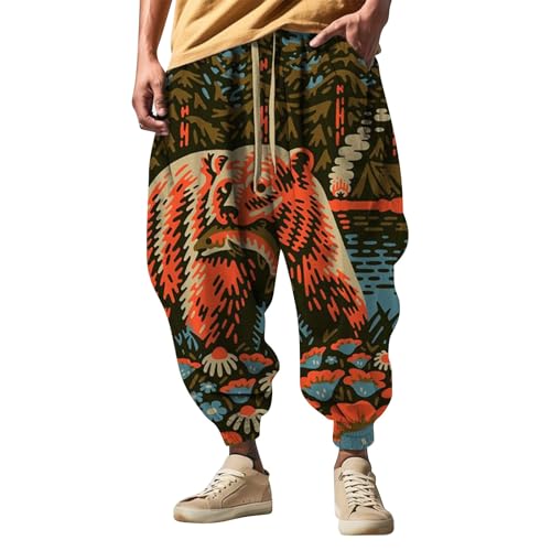 PODOLIXIA Haremshose Herren, Breit Pumphose Herren Lässiges Pluderhose mit Lustige Cartoon Drucke Hip Hop Straßen-Stil Aladinhose Herren Breites Bein Freizeithose von PODOLIXIA