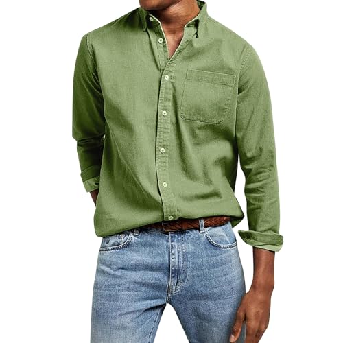 PODOLIXIA Hemd Herren, Langarm Slim fit Freizeithemd mit Knopfleiste und Tasche Umlegekragen Button Down Hemd Männer Lässiges Strandhemd Einfarbig Herrenhemd von PODOLIXIA