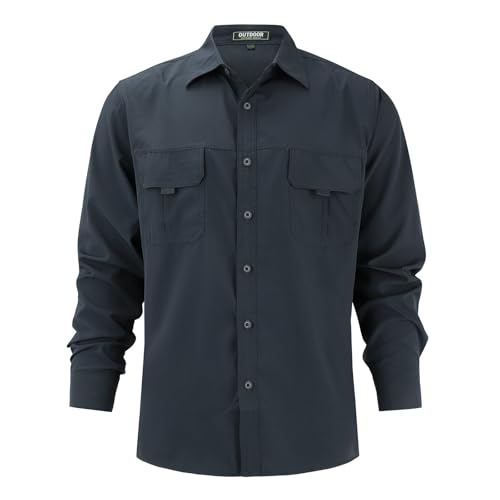PODOLIXIA Hemd Herren Freizeit Langarm Sommerhemd Atmungsaktiv Mesh-Futter Outdoor Hemd für Männer Langarmhemd mit Knöpfen UPF50+ UV-Schutz Angelhemd Oberhemd mit 2 Taschen Freizeithemden für Herren von PODOLIXIA