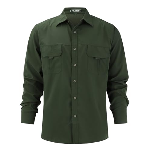 PODOLIXIA Hemd Herren Freizeit Langarm Sommerhemd Atmungsaktiv Mesh-Futter Outdoor Hemd für Männer Langarmhemd mit Knöpfen UPF50+ UV-Schutz Angelhemd Oberhemd mit 2 Taschen Freizeithemden für Herren von PODOLIXIA