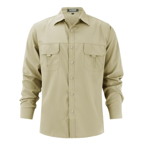 PODOLIXIA Hemd Herren Langarm Baumwolle Revers Freizeithemd mit Knopfleiste und Brusttaschen Longsleeve Cargo-Hemden Regular Fit Einfarbig Herrenhemden Langarm Lässiges Arbeitshemd von PODOLIXIA
