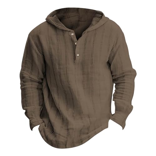 PODOLIXIA Hemd Herren Langarm Dünner Stoff mit Kapuze Leinenhemd Sommer Hoody Männer Knöpfe Langarmshirt Einfarbig Kapuzenshirt Linen Freizeithemden Strand Urlaub Kapuzenpullover Lässiger Sommerhemd von PODOLIXIA