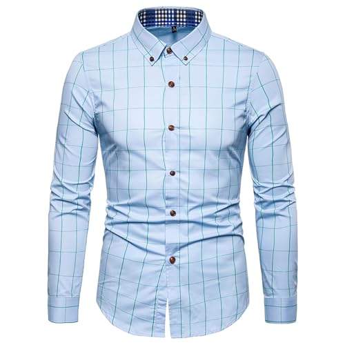PODOLIXIA Hemd Herren Langarm Slim fit Kariert Button-Down Kragen Freizeithemd für Herren Baumwolle Lange Ärmel Sommerhemd mit Knöpfen Herrenhemd Langarm Beiläufige Karohemd von PODOLIXIA