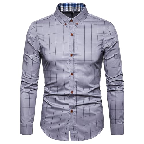 PODOLIXIA Hemd Herren Langarm Slim fit Kariert Button-Down Kragen Freizeithemd für Herren Baumwolle Lange Ärmel Sommerhemd mit Knöpfen Herrenhemd Langarm Beiläufige Karohemd von PODOLIXIA