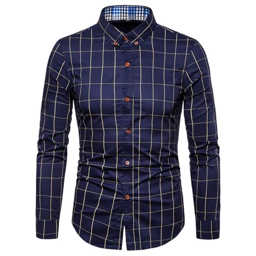 PODOLIXIA Hemd Herren Langarm Slim fit Kariert Button-Down Kragen Freizeithemd für Herren Baumwolle Lange Ärmel Sommerhemd mit Knöpfen Herrenhemd Langarm Beiläufige Karohemd von PODOLIXIA
