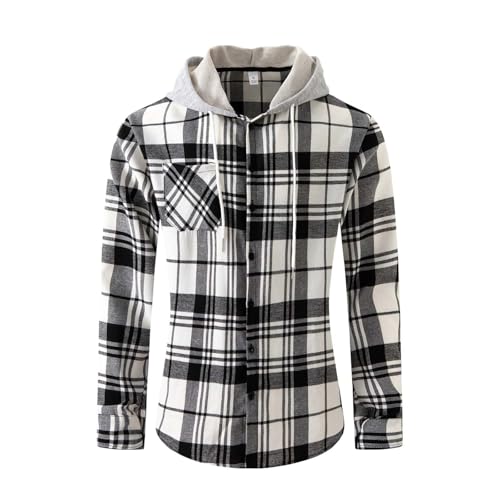 PODOLIXIA Hemd Herren mit Kapuze Holzfällerhemd Herren Langärmeliges Karohemd mit Brusttasche und Knopfleiste Farbblock Freizeithemden Herbst Hoodie Kariertes Hemd Freizeit Kapuzenpullover von PODOLIXIA