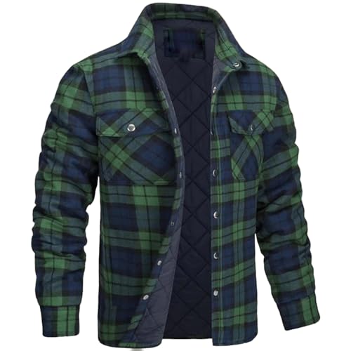 PODOLIXIA Hemdjacke Herren Kariert Winterjacke Warm Holzfäller Jacke Gefüttert Fleecejacke mit Druckknopf und Brusttaschen Flanellhemd Shacket Verdicken Flanell Jacke Herren Übergangsjacke Karo Jacke von PODOLIXIA