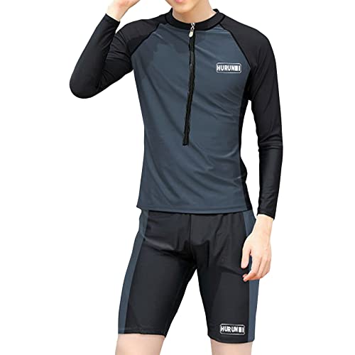 PODOLIXIA Herren Badeanzug 2-Teilig Schwimmanzug aus Kurzarm Badeshirt, Badehose UV-Schutz Bade-Set Bade Schnell Trocknend Schwimm Kleidung Slim Fit von PODOLIXIA