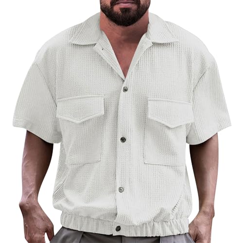 PODOLIXIA Herren Hemd Kurzarm Freizeithemd mit 2 Taschen Textured Casual Hawaii Hemd Regular Fit Kuba-Kragen Hemden Button-Down Sommerhemd Strand Urlaub Kurzarmshirt PODOLIXIA Herren Hemd Kurzarm Freizeithemd mit 2 Taschen Textured Casual Hawaii Hemd Regular Fit Kuba-Kragen Hemden Button-Down Sommerhemd Strand Urlaub Kurzarmshirt von PODOLIXIA