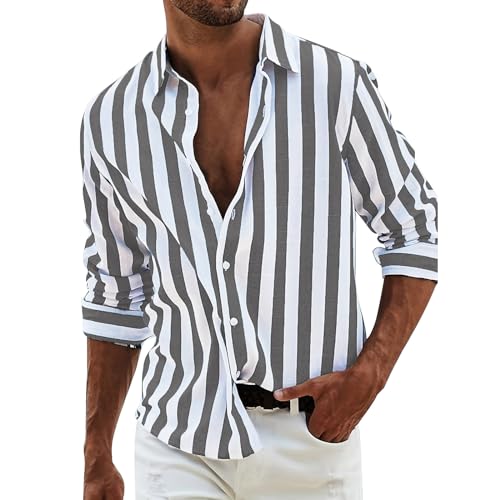 PODOLIXIA Herren Hemd Langarm Leinenhemd Sommer Streifen Button Down Hemd Freizeithemden Lässiger Regular Fit Hawaii Strand Urlaub Langarmhemd mit Knopfleiste Männer Leinen Strandhemd PODOLIXIA Herren Hemd Langarm Leinenhemd Sommer Streifen Button Down Hemd Freizeithemden Lässiger Regular Fit Hawaii Strand Urlaub Langarmhemd mit Knopfleiste Männer Leinen Strandhemd von PODOLIXIA