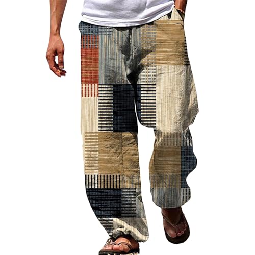 PODOLIXIA Herren Hose Lange Lockere Strandhose mit Bedruckte Atmungsaktiv Hawaii Urlaub Freizeit Men's Geradem Bein Sommerhose Baggy Herrenhosen von PODOLIXIA