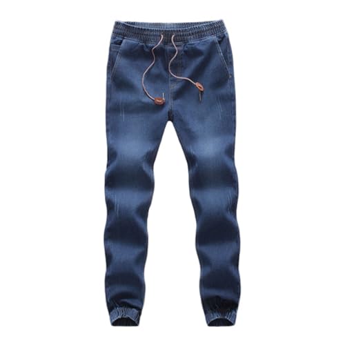 PODOLIXIA Herren Jeans Baumwolle Tapered Fit Jeanshose Herren mit Bündchen Herren Teenager Jungen Baggy Herrenhose Washed Distressed Baggy Jeans Jungs mit Gummizug und Kordelzug von PODOLIXIA