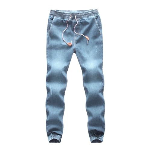 PODOLIXIA Herren Jeans Baumwolle Tapered Fit Jeanshose Herren mit Bündchen Herren Teenager Jungen Baggy Herrenhose Washed Distressed Baggy Jeans Jungs mit Gummizug und Kordelzug von PODOLIXIA