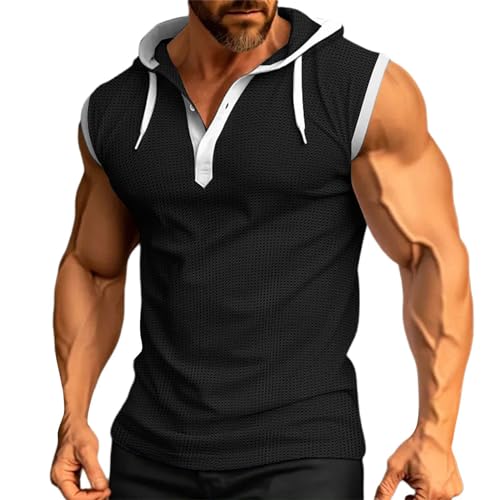 PODOLIXIA Herren Tank Top Gym Bodybuilding Ärmellose Hoodie Laufenshirt Workout Sport Muskelshirt Männer Tops Kaputzenpullover Lässiger Tanktop mit Kapuze Waffel-Karo Achselshirt Unterhemd von PODOLIXIA