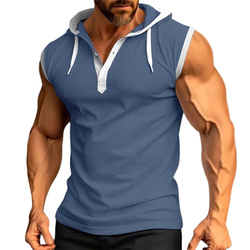 PODOLIXIA Herren Tank Top Gym Bodybuilding Ärmellose Hoodie Laufenshirt Workout Sport Muskelshirt Männer Tops Kaputzenpullover Lässiger Tanktop mit Kapuze Waffel-Karo Achselshirt Unterhemd von PODOLIXIA