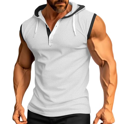 PODOLIXIA Herren Tank Top Gym Bodybuilding Ärmellose Hoodie Laufenshirt Workout Sport Muskelshirt Männer Tops Kaputzenpullover Lässiger Tanktop mit Kapuze Waffel-Karo Achselshirt Unterhemd von PODOLIXIA