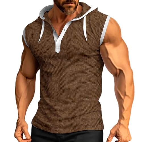 PODOLIXIA Herren Tank Top Gym Bodybuilding Ärmellose Hoody Laufenshirt Sport Fitness Muskelshirt Männer Tops Kaputzenpullover Lässiges Tanktop mit Kapuze Waffel-Karo Achselshirt Unterhemd von PODOLIXIA