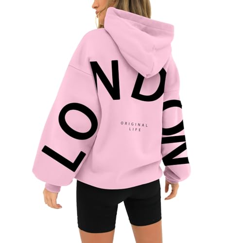 PODOLIXIA Hoodie Damen Oversize mit Buchstabenmuster Bedruckte Hip Hop Kapuzenpullover Lose fit Hoody Pullover Frauen Lange Ärmel Leisure Kapuzenpulli Locker Streetwear von PODOLIXIA