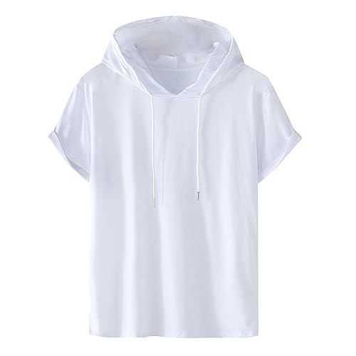 PODOLIXIA Hoodie Herren Einfarbig Kurzärmeliges Kapuzenpullover Baumwolle Sweatshirt mit Kapuze Casual Kapuzenpulli Locker Hoody Oberteile Pullover Sommer Sportshirt Streetwear Tops von PODOLIXIA