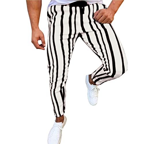 PODOLIXIA Hose Herren Lang Sommerhosen Gestreifte Hose Freizeithosen Stylische Jogginghose Leisure für Männer Regular Fit Straight Leg Bequem Lange Sporthosen von PODOLIXIA