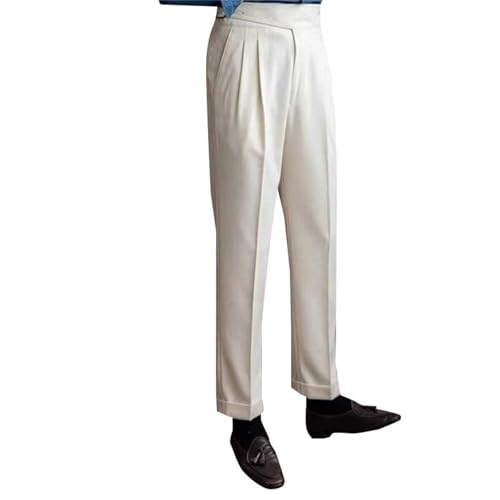 PODOLIXIA Hosen Herren Elegant Anzughose Herren Hoher Bund Falten vorne Gurkha Hose Klassischer Fischgrätenmuster Vintage Freizeithose kein Gürtel erforderlich Neapel Hose Herrenhosen von PODOLIXIA