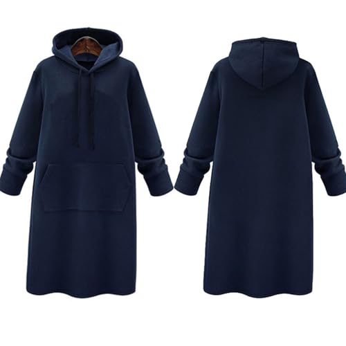 Kapuzenpullover Damen Midi Lang Sweatkleid Damen Hooded Kleid Herbst Winter Oversize Hoodie Damen Einfarbig Kapuzenkleid Kapuzenjacke Pulli Kleid mit Taschen Leisure Mantel Outwear von PODOLIXIA