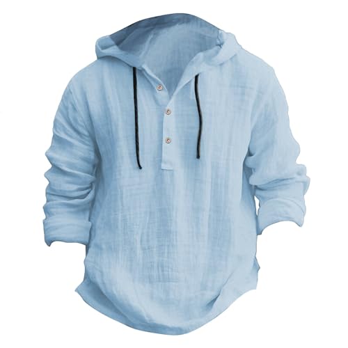 PODOLIXIA Kapuzenpullover Herren Baumwolle Pullover Dünner Baseball-Sweatshirt Langarm mit Knopf T-Shirt Hemden Tops Hoodie Mit Kapuze Knopfleiste von PODOLIXIA