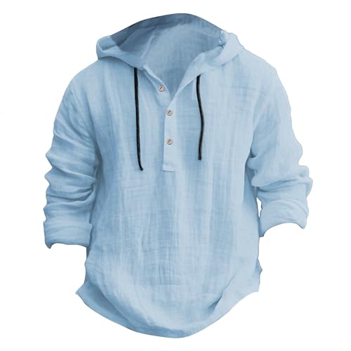 Kapuzenpullover Herren Baumwolle Pullover Dünner Baseball-Sweatshirt Langarm mit Knopf T-Shirt Hemden Tops Hoodie Mit Kapuze Knopfleiste von PODOLIXIA