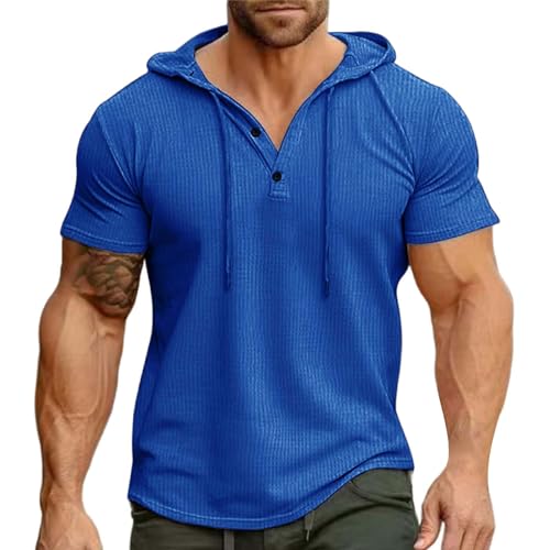 PODOLIXIA Kapuzenpullover Herren Baumwolle Pullover Dünner Baseball-Sweatshirt Langarm mit Knopf T-Shirt Hemden Tops Hoodie Mit Kapuze Knopfleiste von PODOLIXIA