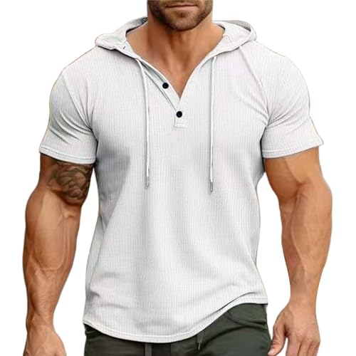 PODOLIXIA Kapuzenpullover Herren Baumwolle Pullover Dünner Baseball-Sweatshirt Langarm mit Knopf T-Shirt Hemden Tops Hoodie Mit Kapuze Knopfleiste von PODOLIXIA