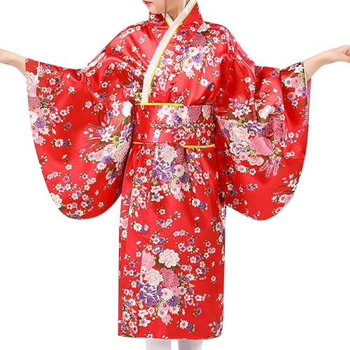 PODOLIXIA Kinder Mädchen Japanischen Stil Kimono Tokio Harajuku Antike Stile Lockere Jacke Robe Bademantel Morgenmantel Blumen/Reine Farbe Kostüm Hauskleid Klassische Satin Loungewear Tokio Harajuku von PODOLIXIA